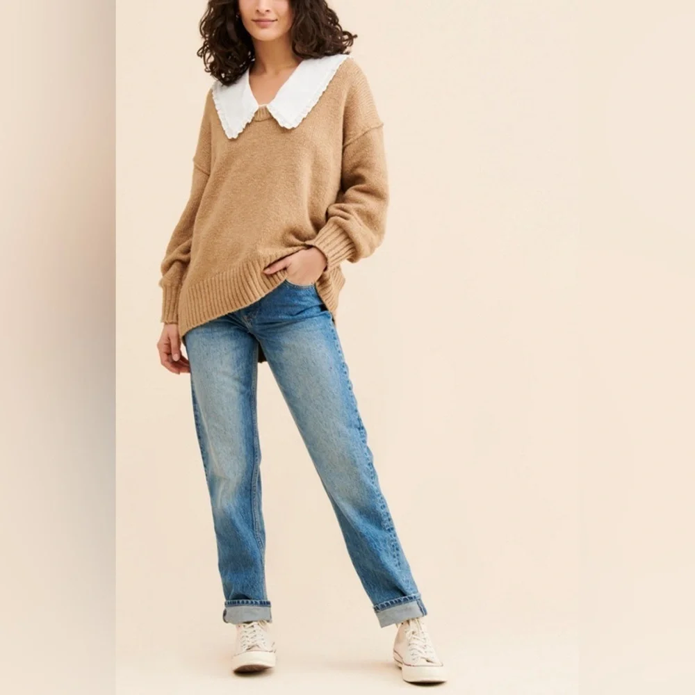 Free People Brookside Tunic Sweater in Desert Camel